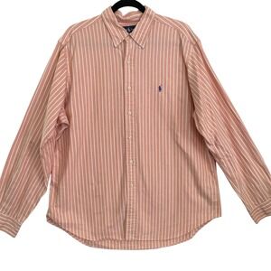 Ralph Lauren Striped Men Shirt Classic Fit Button Down Long Sleeve Size 17 Orang